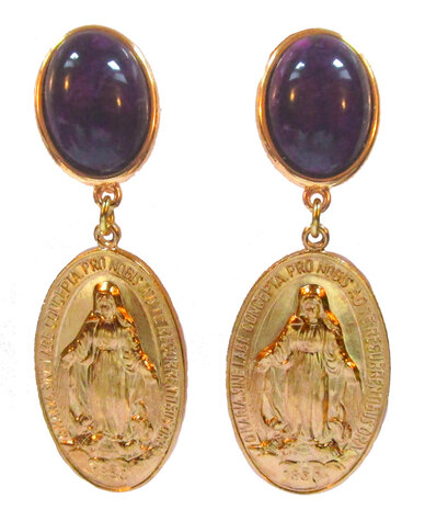 Medaille mit Darstellung Maria an korallefarbigem Cabochon