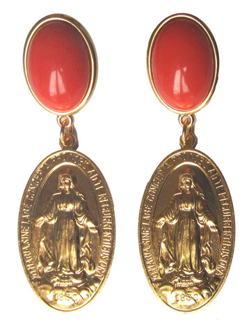 Medaille mit Darstellung Maria an weinrotem Cabochon