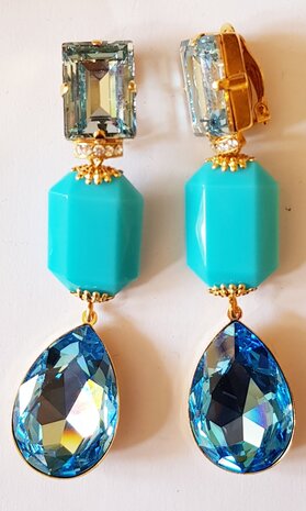  Ohrstecker mit Cabochon, Octagon und mehrfarbigen Glas-Tropfen