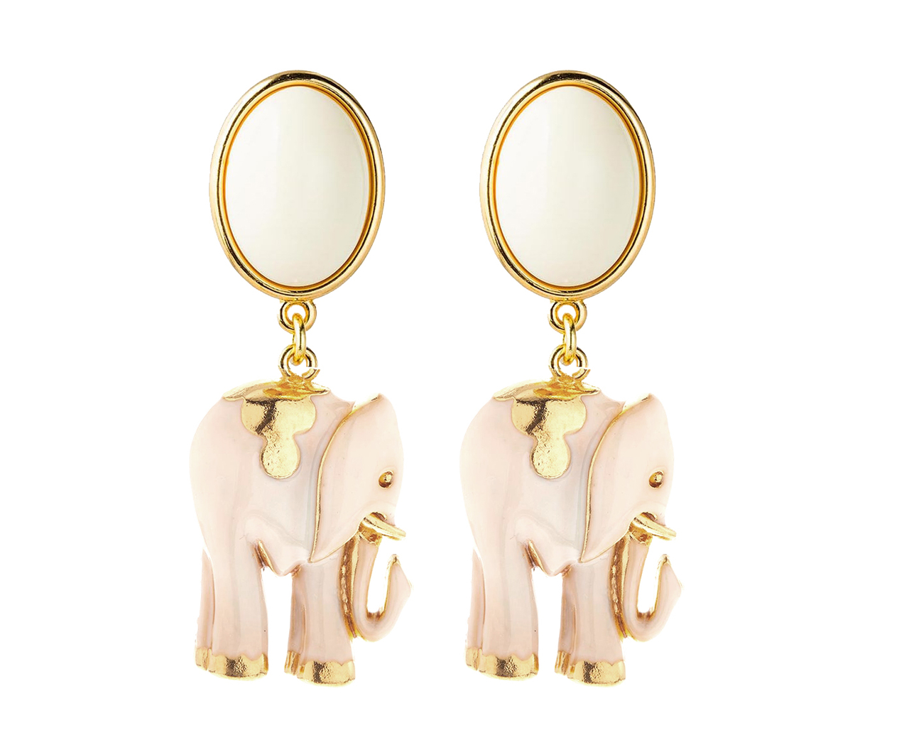 Ohrstecker oval cremeweiß mit Elefant in transparent-beige - justwin