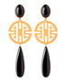 Ohrstecker-vergoldet;-Art-Deco-Optik;-bi-color-schwarz-orange;-Laser-Cut-Ornament-und-Acryl-Tropfenbehang