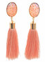 Ohrstecker-Cabochon-schillernd-mit-baumelnder-Viscose-Quaste-pfirsich-rosa