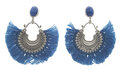 Ohrstecker-versilbert-mit-blauem-Cabochon;-baumelnder-Fransenfächer-blau